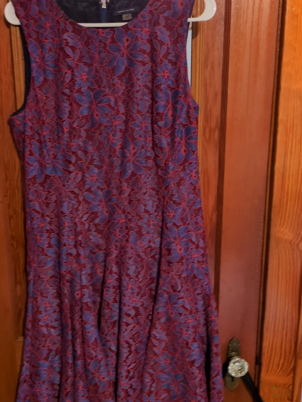 Tommy Hilfiger Burgundy and Blue Floral Lace Midi Dress